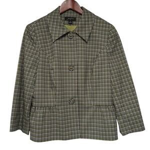 JOSEPHINE Blue Green Plaid Peplum Jacket – Size 14, Covered Buttons, Fully Lined